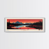 Crescent Lake Alaska Framed Canvas Print, Pop Art Panoramic Travel Poster, Midcentury Modern, Wall Art, Scenic Nature Painting, Bedroom Decor, Living Room Art