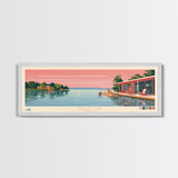 Dallas Lake Indiana Framed Canvas Print, Midcentury Modern Panoramic Wall Art, Bedroom Decor, Pop Art, Travel Poster Art, Scenic Nature Painting