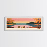 Deal Lake New Jersey Framed Canvas Print, Midcentury Modern Panoramic Wall Art, Living Room Decor, Pop Art, Travel Poster Art, Scenic Nature Painting