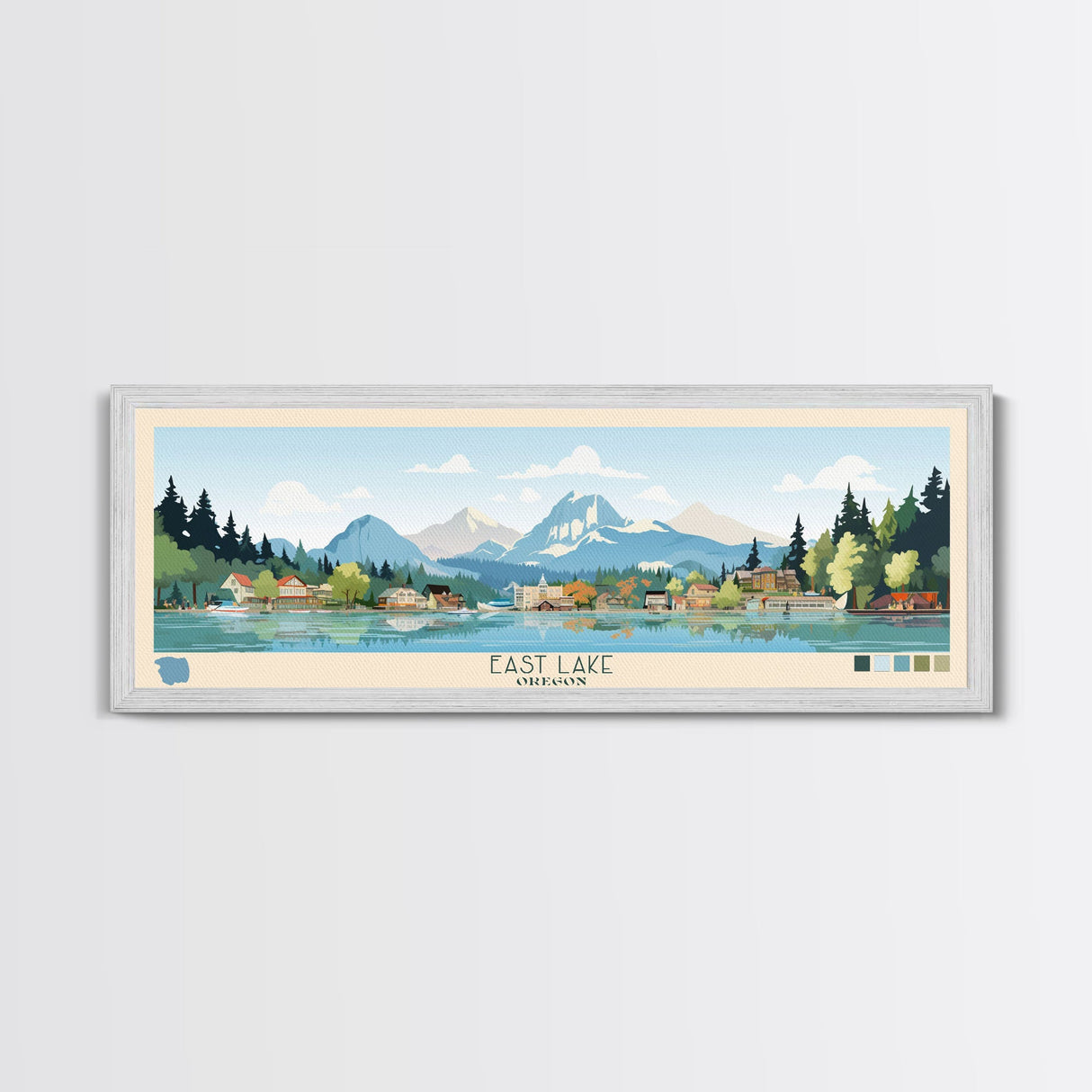 East Lake Oregon Framed Canvas Print, Panoramic Landscape Art, Midcentury Modern, Pop Art, Living Room Wall Art, Travel Poster, Beautiful Nature Art