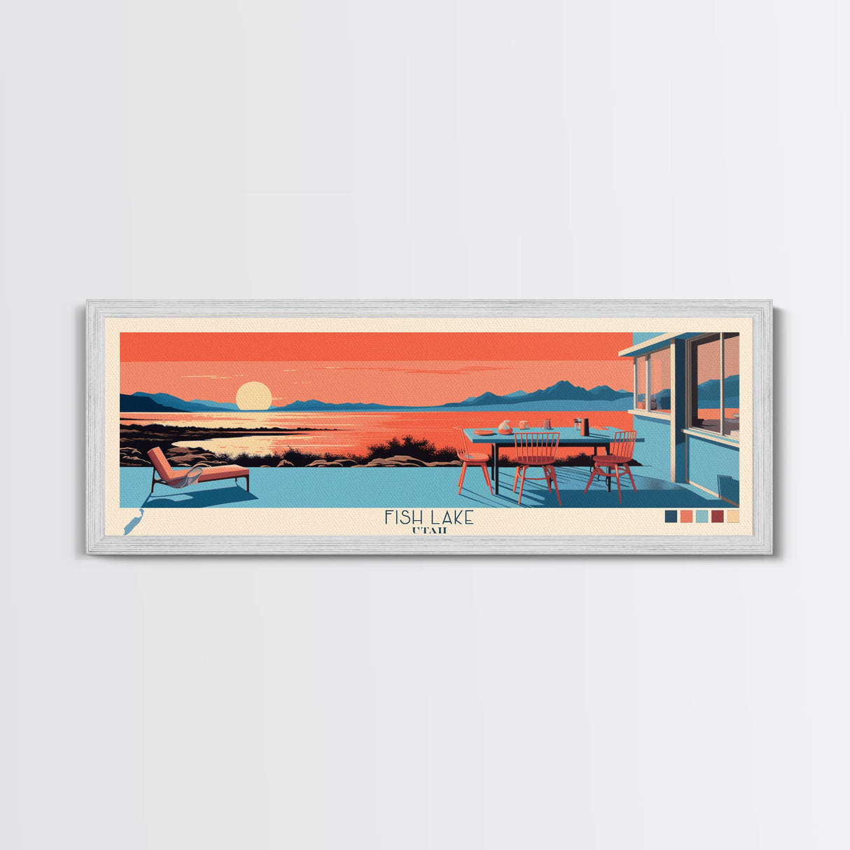 Fish Lake Utah Framed Canvas Print, Panoramic Art, Midcentury Modern, Pop Art, Living Room Wall Art, Travel Poster, Nature Painting, Home Decor