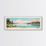 Flathead Lake Montana Framed Canvas Print, Panoramic Art, Midcentury Modern, Pop Art, Living Room Wall Art, Travel Poster, Lake View, Home Decor