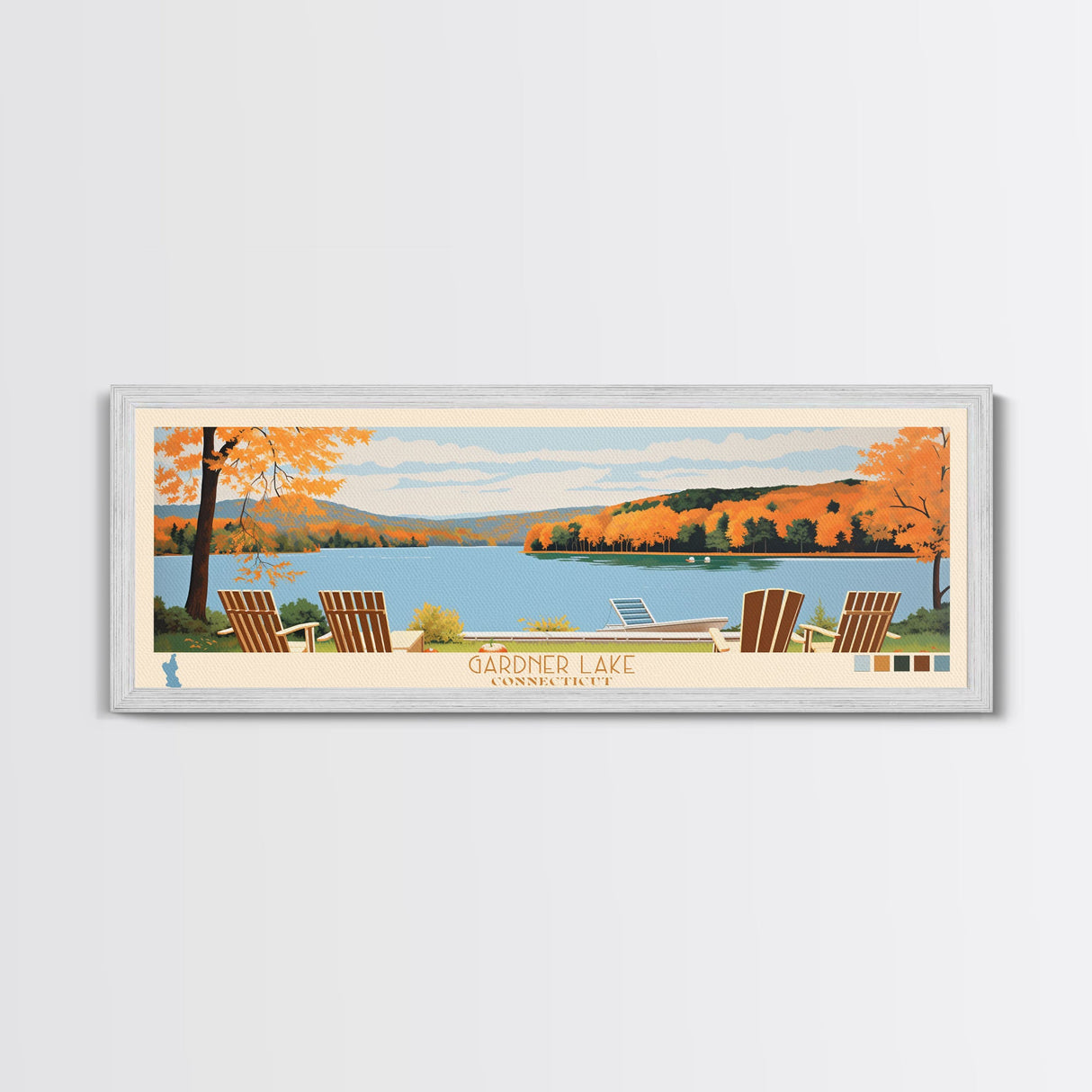 Gardner Lake Connecticut Framed Canvas Print, Panoramic Wall Art, Midcentury Modern, Pop Art, Bedroom Decor, Travel Poster, Lake View, Artistic Decor