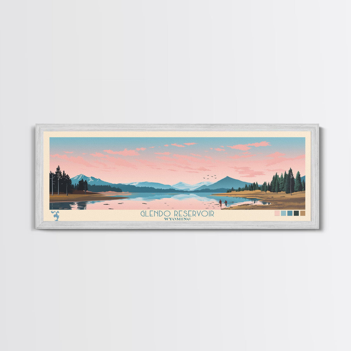 Glendo Reservoir Wyoming Framed Canvas Print, Panoramic Art, Midcentury Modern, Pop Art, Bedroom Decor, Travel Poster, Nature Painting, Home Decor