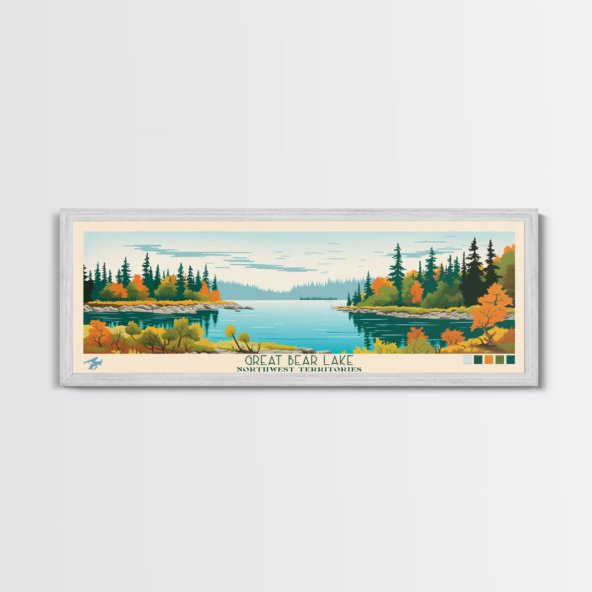 Great Bear Lake Northwest Framed Canvas Print, Panoramic Art, Midcentury Modern, Pop Art, Bedroom Decor, Travel Poster, Lake View, Wall Art