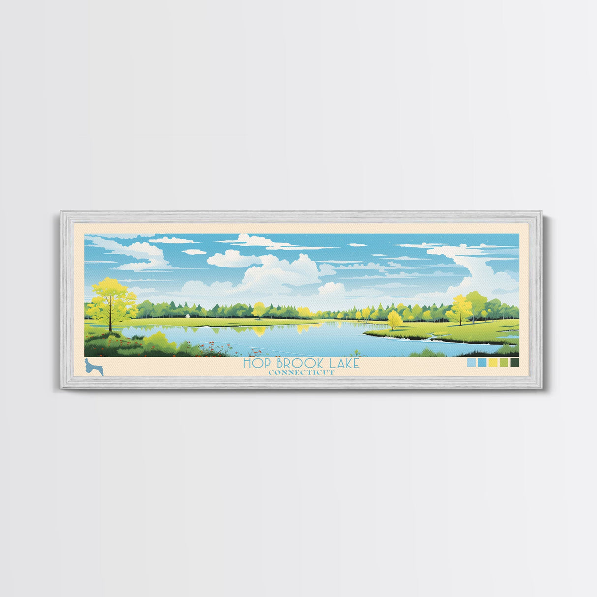 Hop Brook Lake Connecticut Framed Canvas Print, Panoramic Art, Midcentury Modern, Pop Art, Living Room Decor, Travel Poster, Artistic Decor