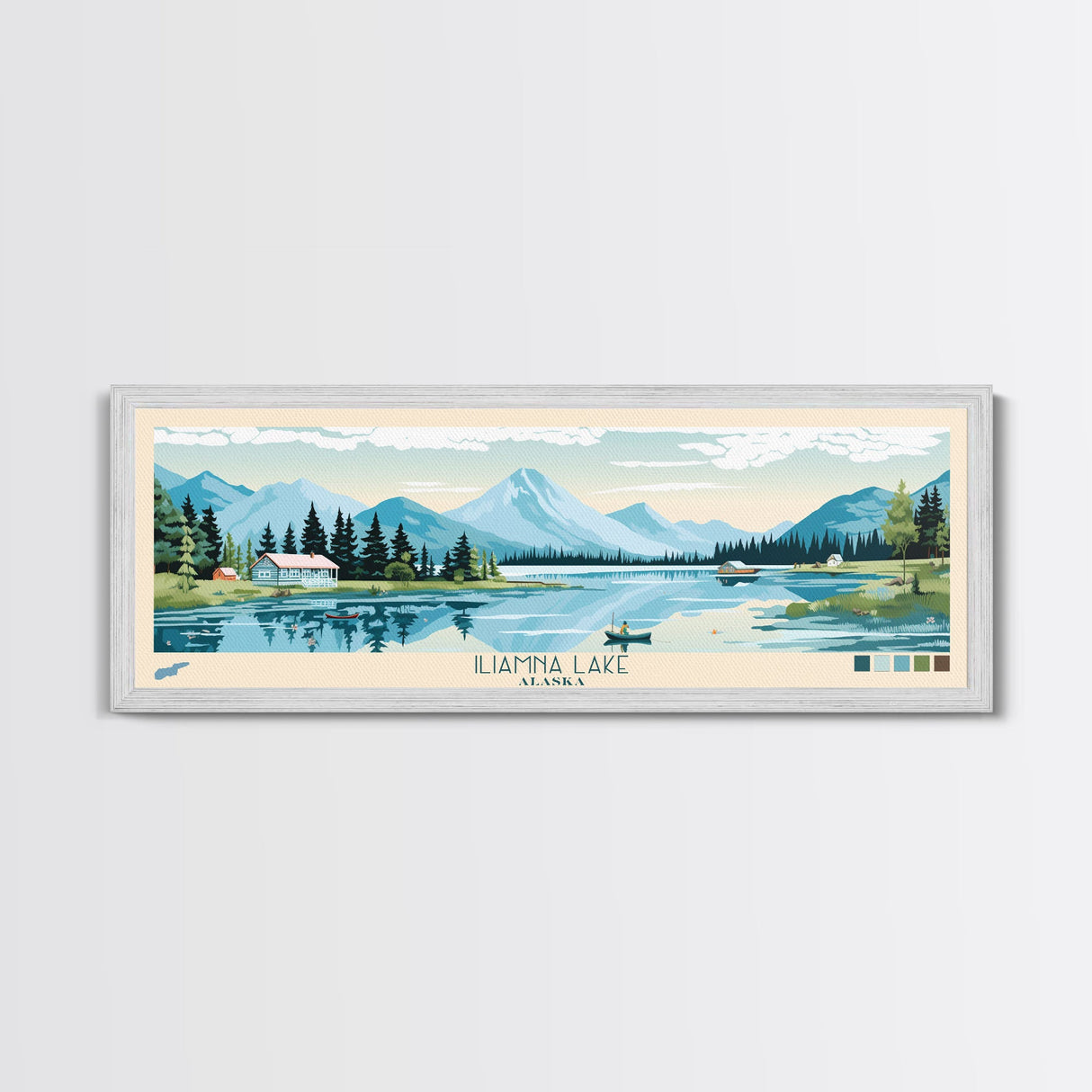 Iliamna Lake Alaska Framed Canvas Print, Panoramic Art, Midcentury Modern, Pop Art, Living Room Decor, Travel Poster, Artistic Decor