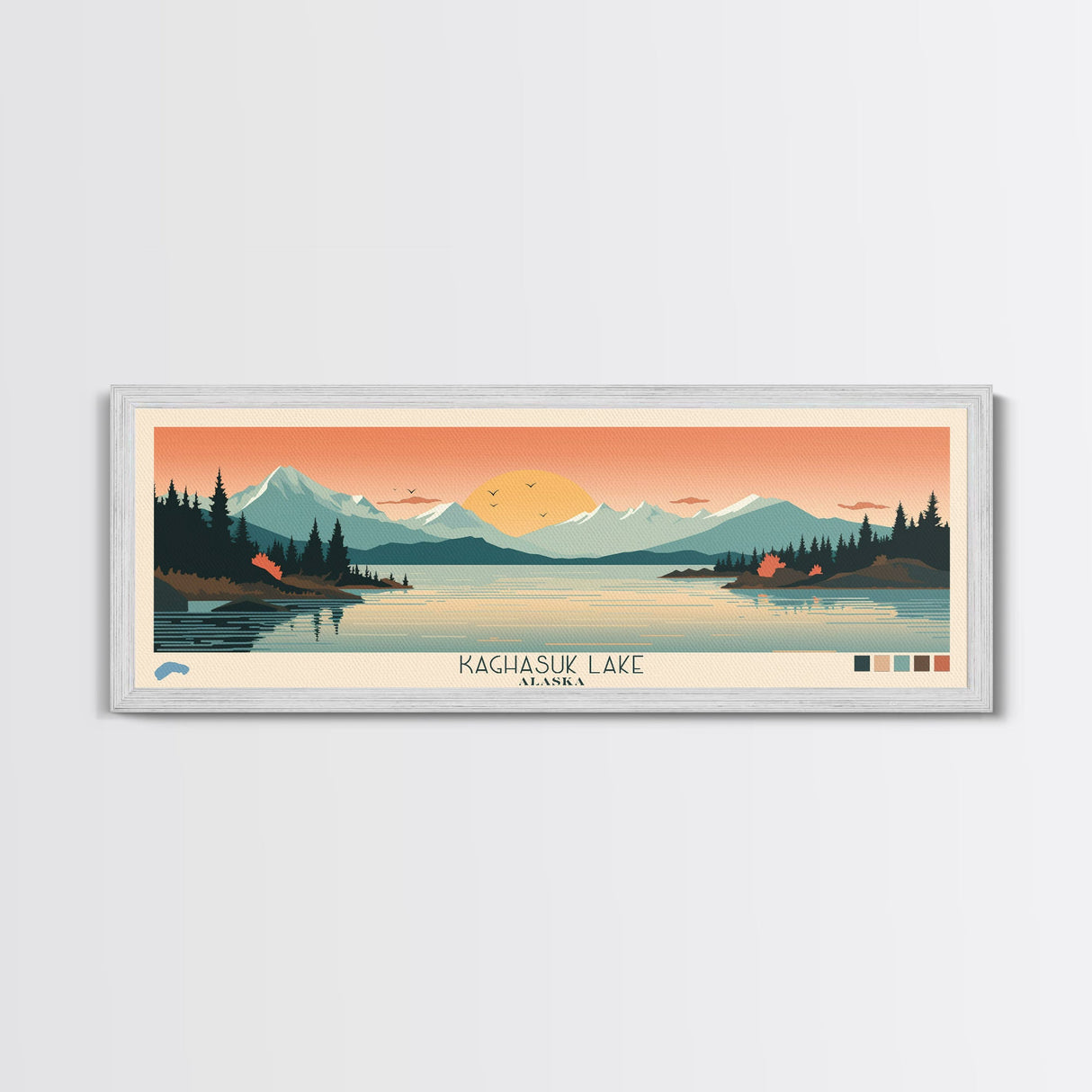 Kaghasuk Lake Alaska Framed Canvas Print, Panoramic Wall Art, Midcentury Modern, Pop Art, Bedroom Art, Travel Poster, Home Decor