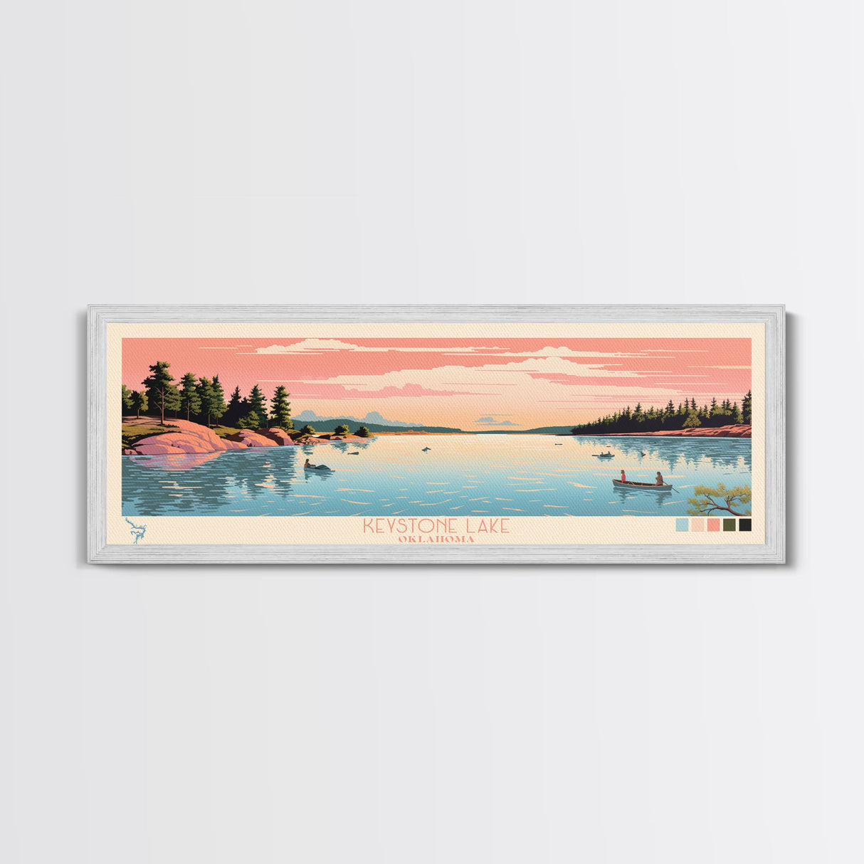 Keystone Lake Oklahoma Framed Canvas Print, Panoramic Art, Midcentury Modern, Pop Art, Living Room Decor, Travel Poster, Artistic Decor