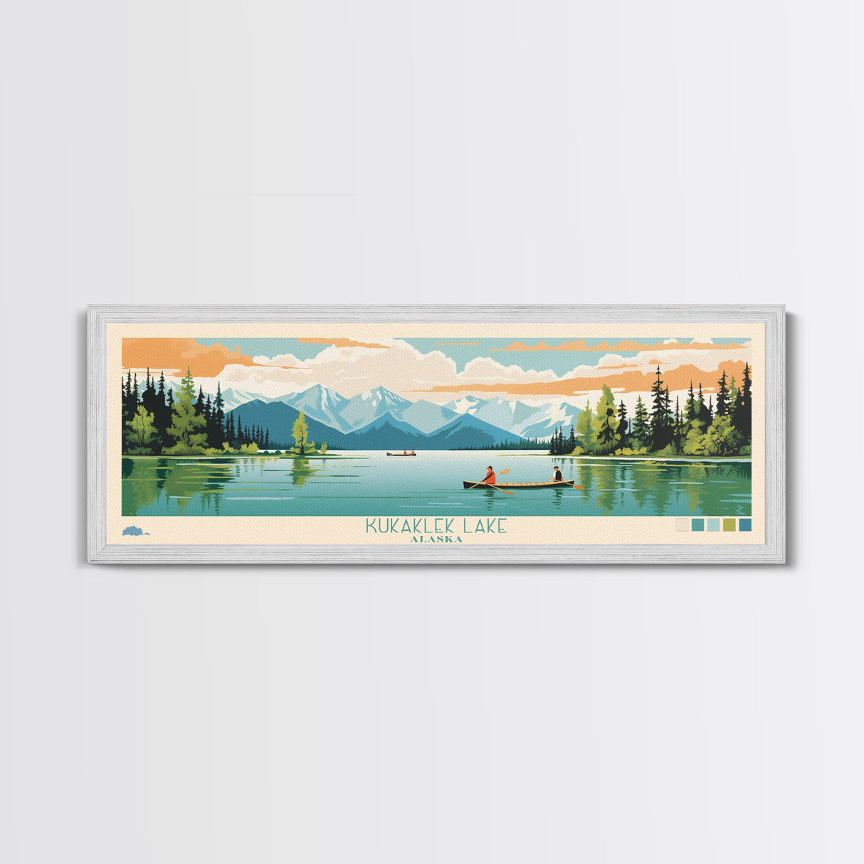 Kukaklek Lake Alaska Framed Canvas Print, Panoramic Wall Art, Midcentury Modern, Pop Art, Living Room Decor, Travel Poster, Bedroom Art