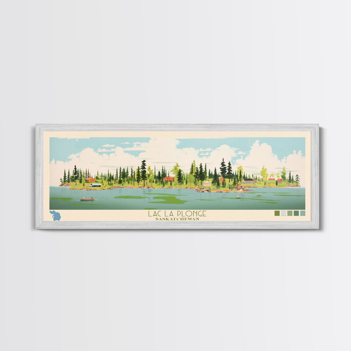 Lac La Plonge Saskatchewan Framed Canvas Print, Panoramic Wall Art, Midcentury Modern, Pop Art, Bedroom Art, Travel Poster, Living Room Decor