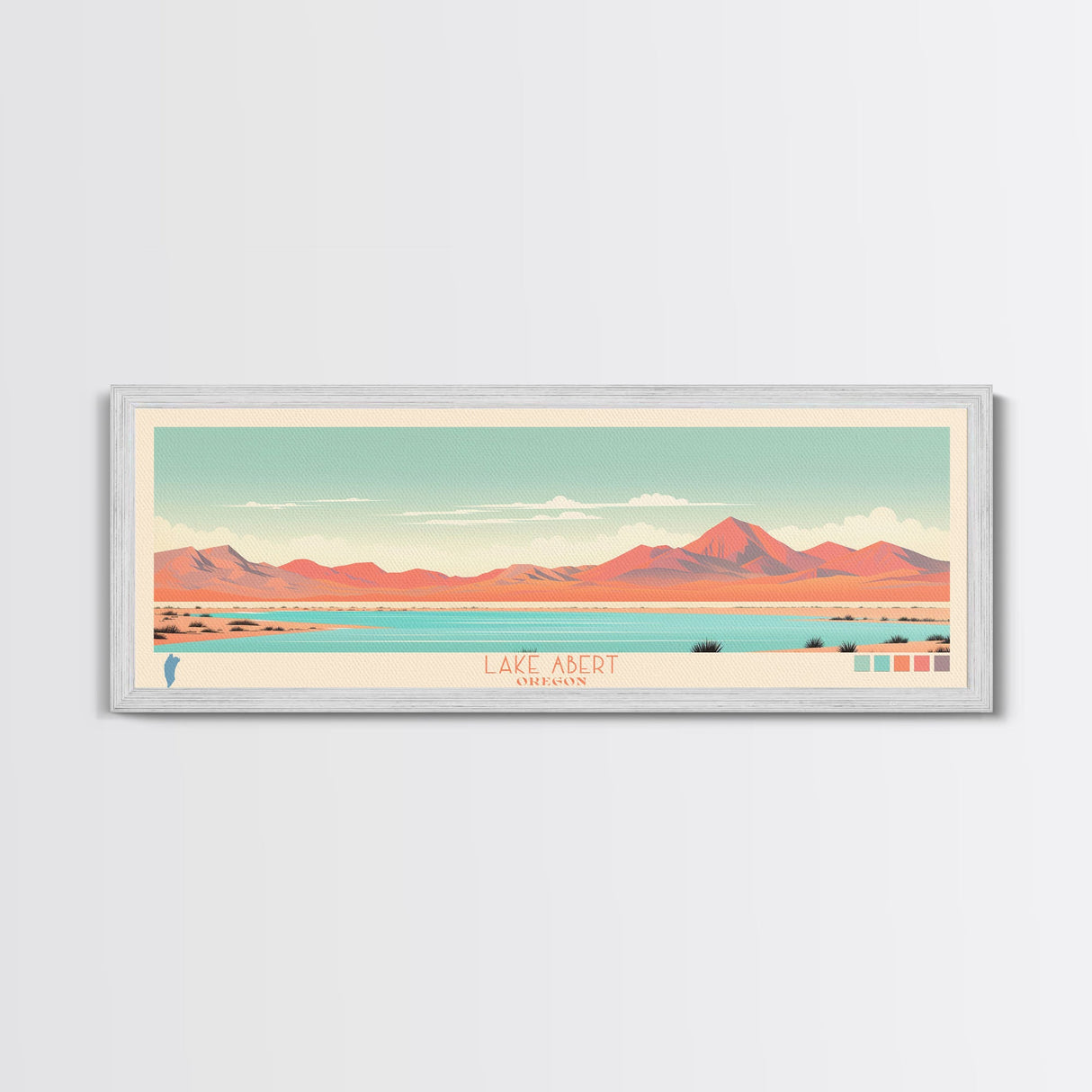 Lake Abert Oregon Framed Canvas Print, Panoramic Wall Art, Midcentury Modern, Pop Art, Bedroom Art, Travel Poster, Living Room Decor