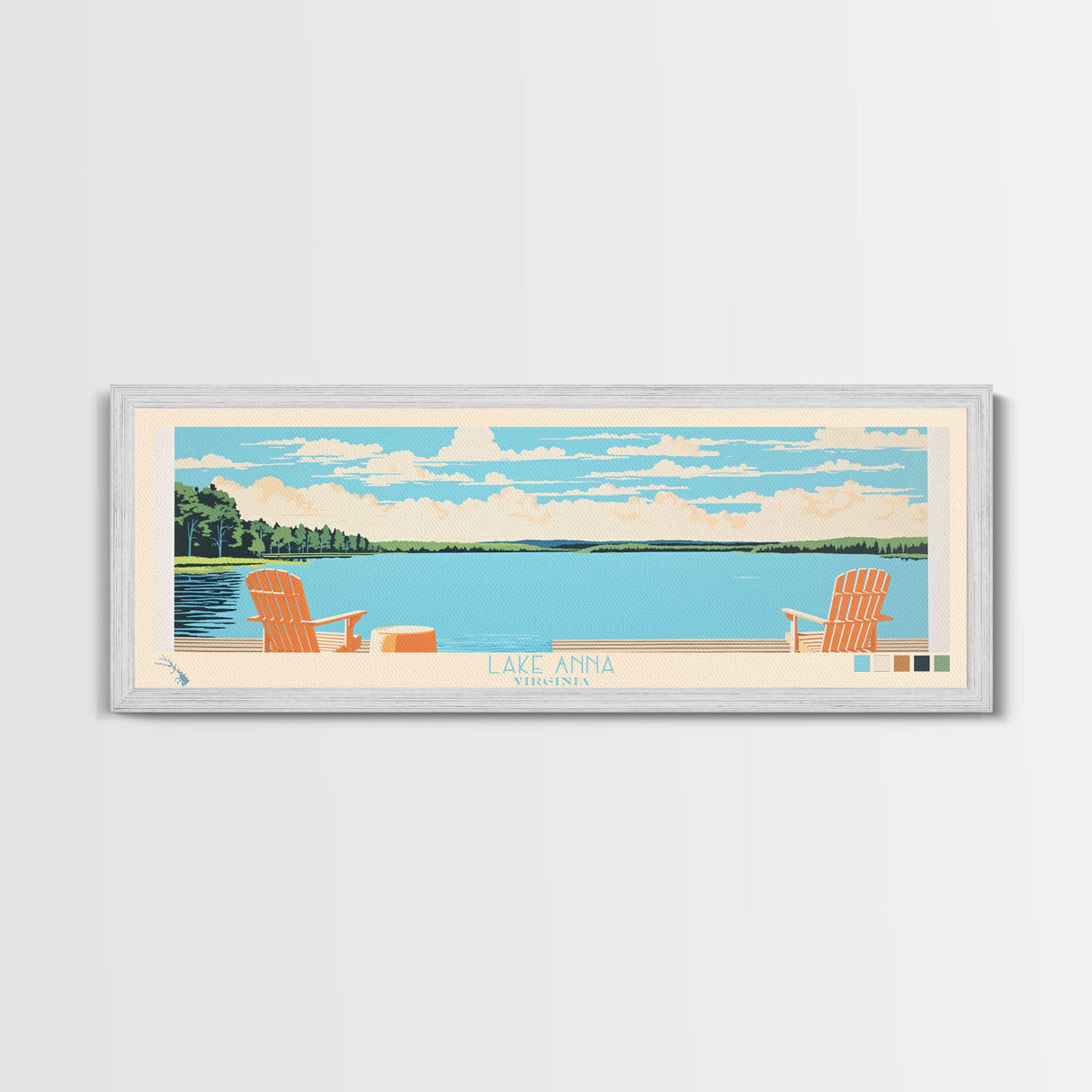 Lake Anna Virginia Framed Canvas Print, Panoramic Wall Art, Midcentury Modern, Pop Art, Bedroom Decor, Travel Poster, Living Room Art