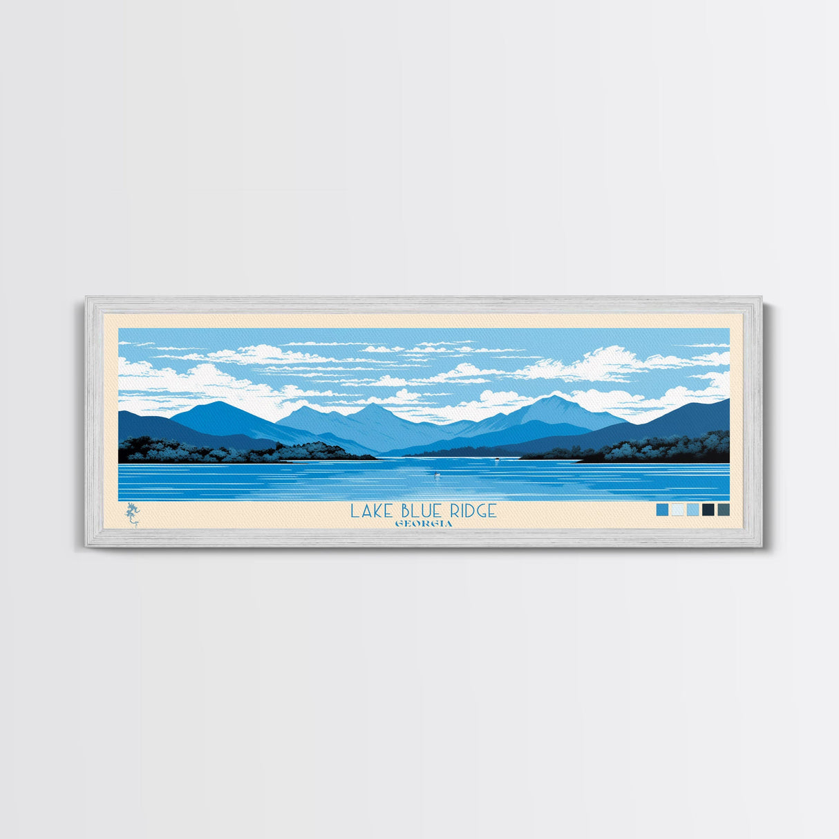 Lake Blue Ridge Georgia Framed Canvas Print, Panoramic Art, Midcentury Modern, Pop Art, Living Room Wall Art, Travel Poster, Lake House Decor