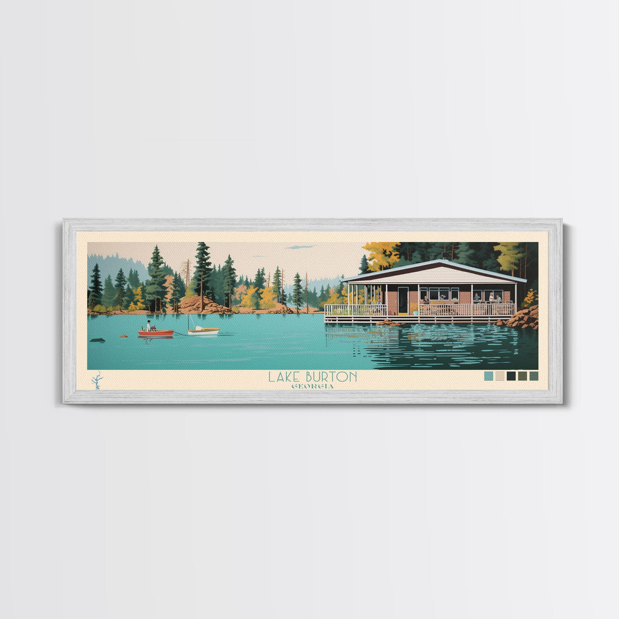 Lake Burton Georgia Framed Canvas Print, Panoramic Wall Art, Midcentury Modern, Pop Art, Bedroom Decor, Travel Poster, Living Room Art