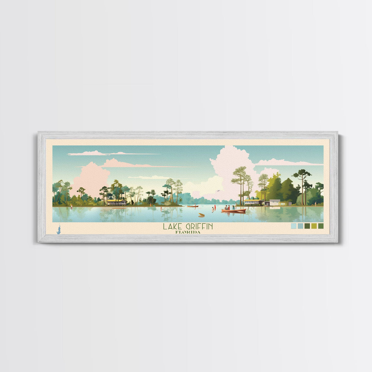 Lake Griffin Florida Framed Canvas Print, Panoramic Wall Art, Midcentury Modern, Pop Art, Bedroom Art, Travel Poster, Living Room Decor