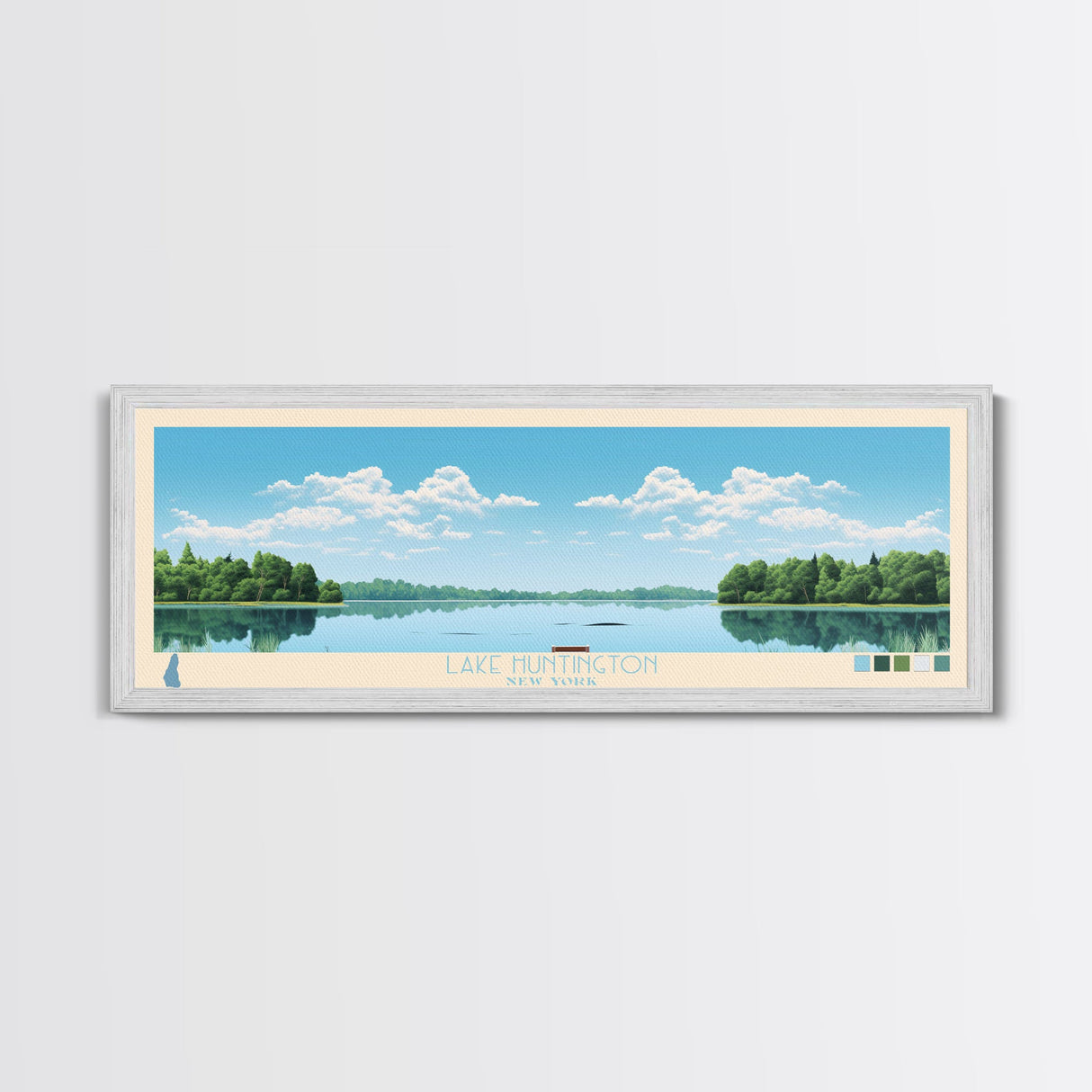 Lake Huntington New York Framed Canvas Print, Panoramic Wall Art, Midcentury Modern, Pop Art, Living Room Decor, Travel Poster, Bedroom Art