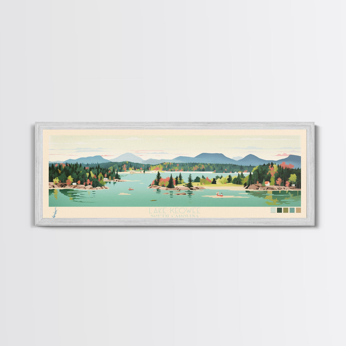 Lake Keowee South Carolina Framed Canvas Print, Panoramic Wall Art, Midcentury Modern, Pop Art, Living Room Decor, Travel Poster, Bedroom Art