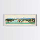 Lake Keowee South Carolina Framed Canvas Print, Panoramic Wall Art, Midcentury Modern, Pop Art, Living Room Decor, Travel Poster, Bedroom Art