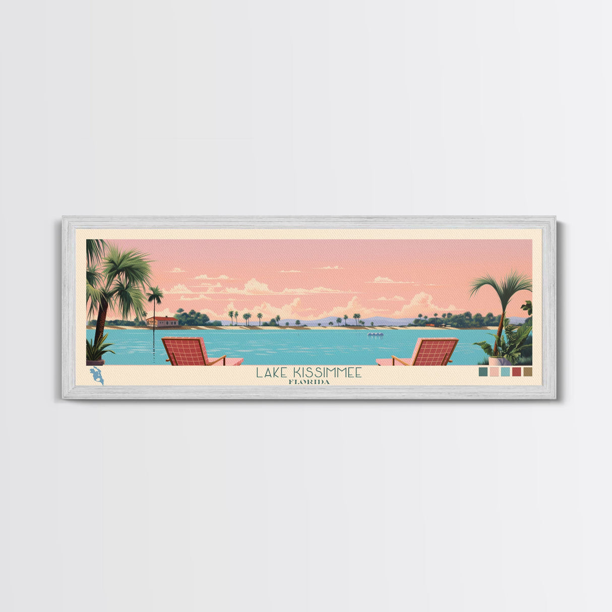 Lake Kissimmee Florida Framed Canvas Print, Panoramic Wall Art, Midcentury Modern, Pop Art, Living Room Decor, Travel Poster, Bedroom Art