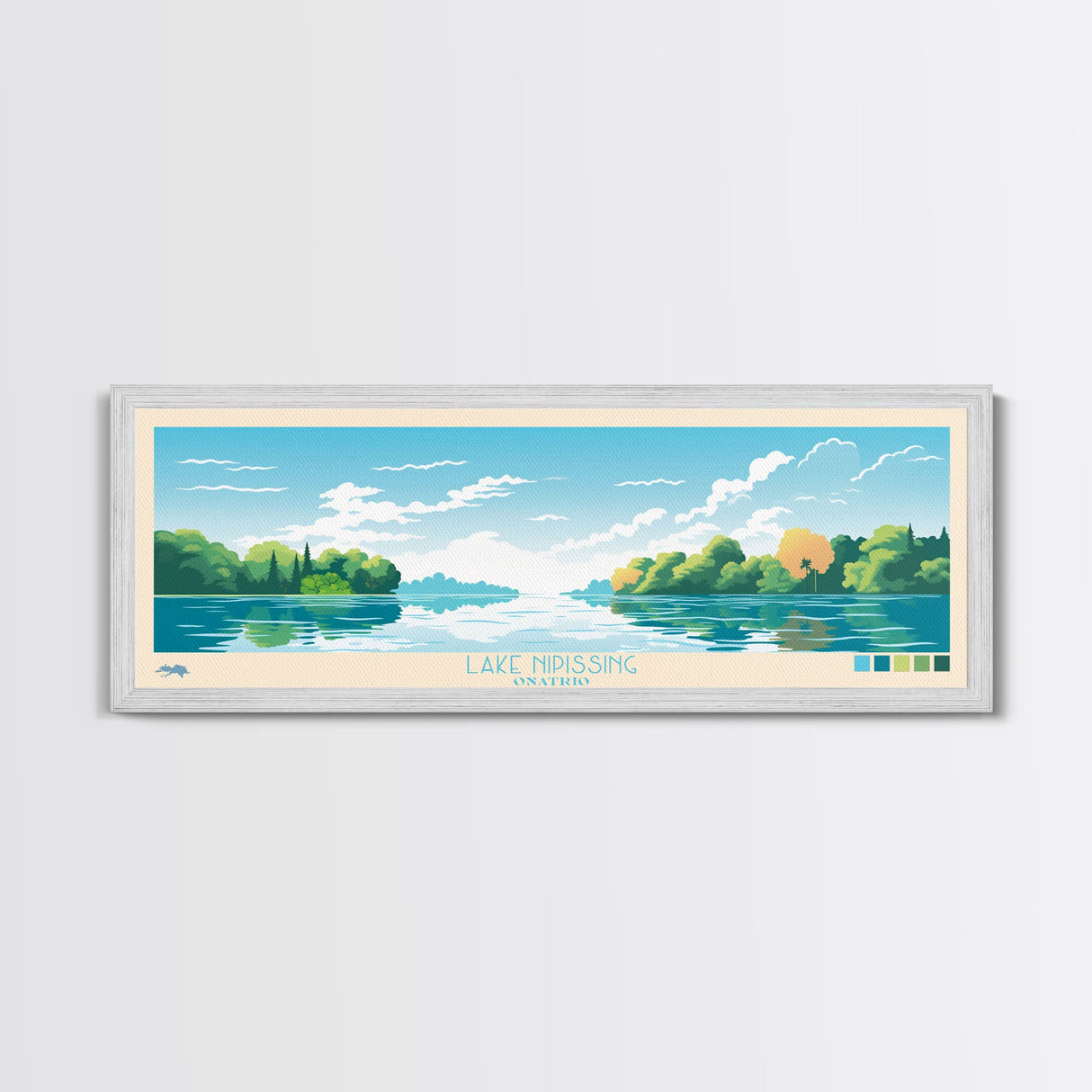 Lake Nipissing Ontario Framed Canvas Print, Panoramic Wall Art, Midcentury Modern, Pop Art, Bedroom Art, Travel Poster, Lake House Decor