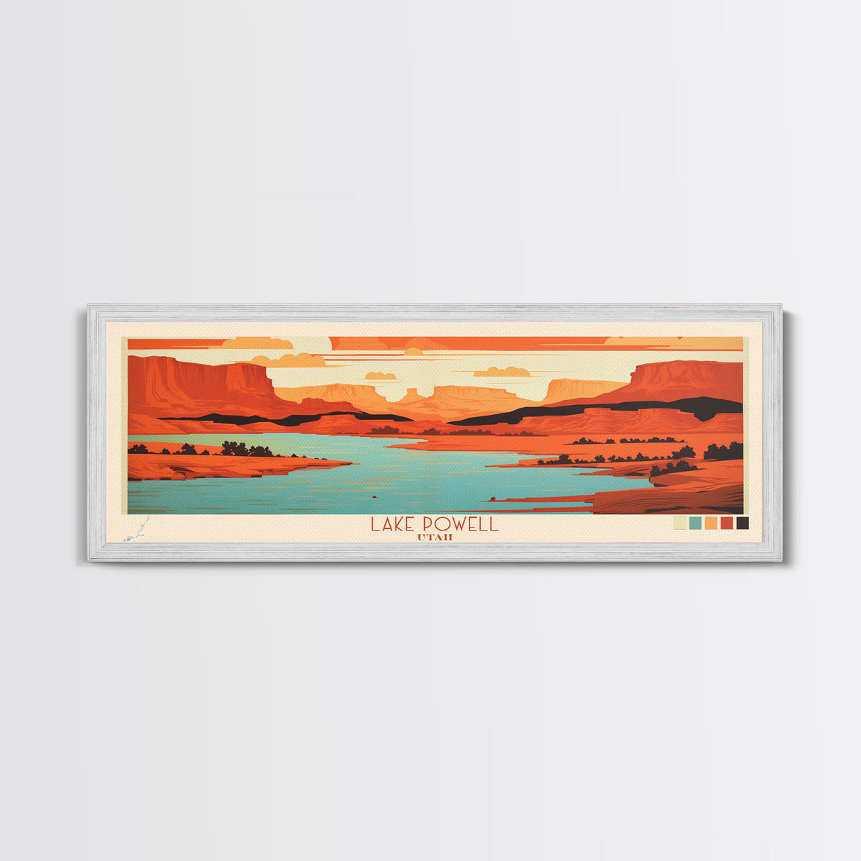 Lake Powell Utah Framed Canvas Print, Panoramic Wall Art, Midcentury Modern, Pop Art, Living Room Decor, Travel Poster, Lake House Art