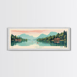 Lake Rabun Georgia Framed Canvas Print, Panoramic Wall Art, Midcentury Modern, Pop Art, Bedroom Art, Travel Poster, Lake House Decor