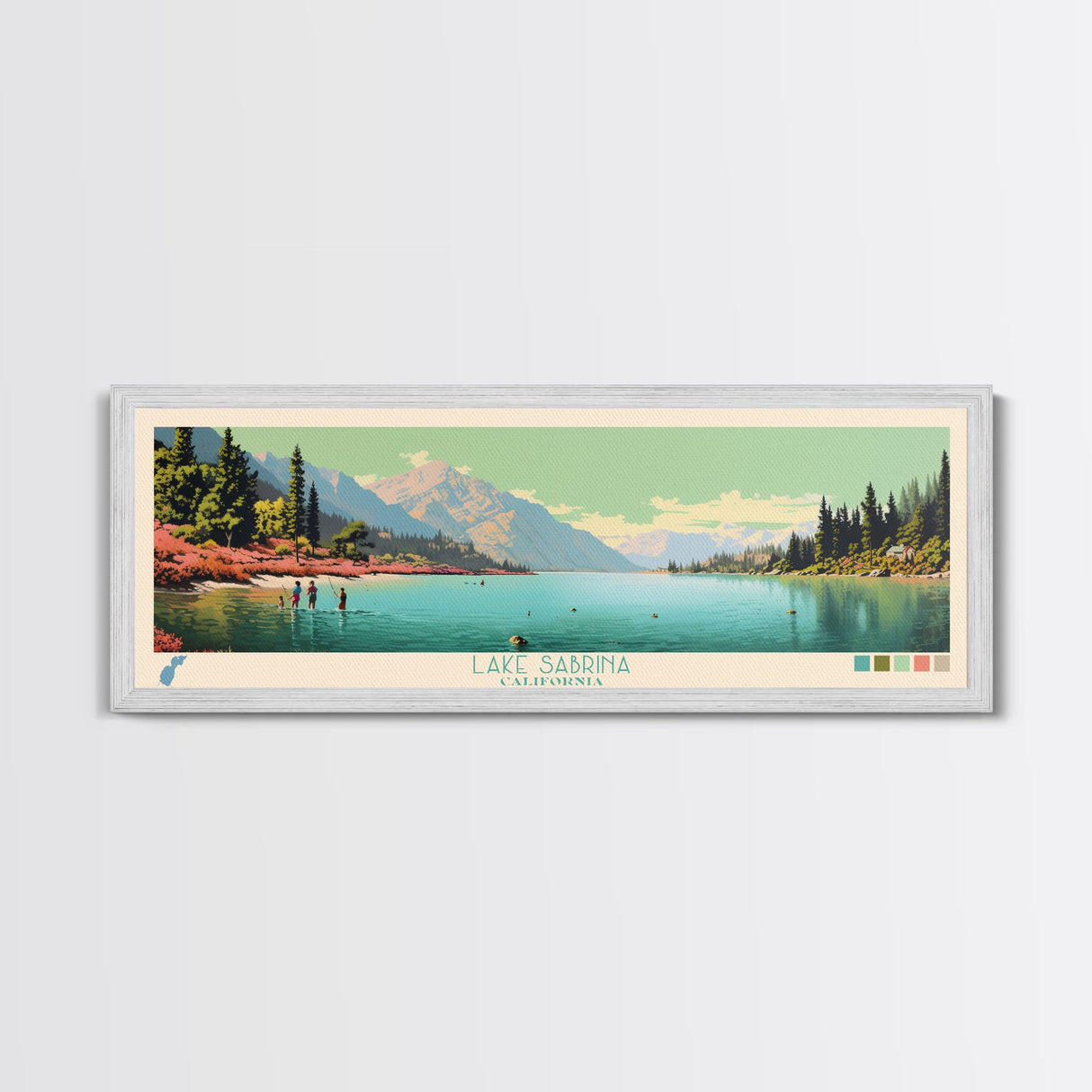 Lake Sabrina California Framed Canvas Print, Panoramic Wall Art, Midcentury Modern, Pop Art, Bedroom Art, Travel Poster, Lake House Decor