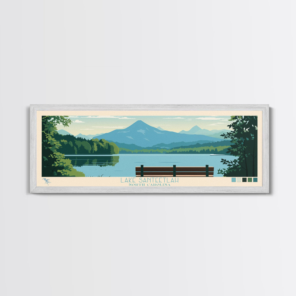 Lake Santeetlah North Carolina Framed Canvas Print, Panoramic Wall Art, Midcentury Modern, Pop Art, Living Room Decor, Travel Poster, Lake House Art