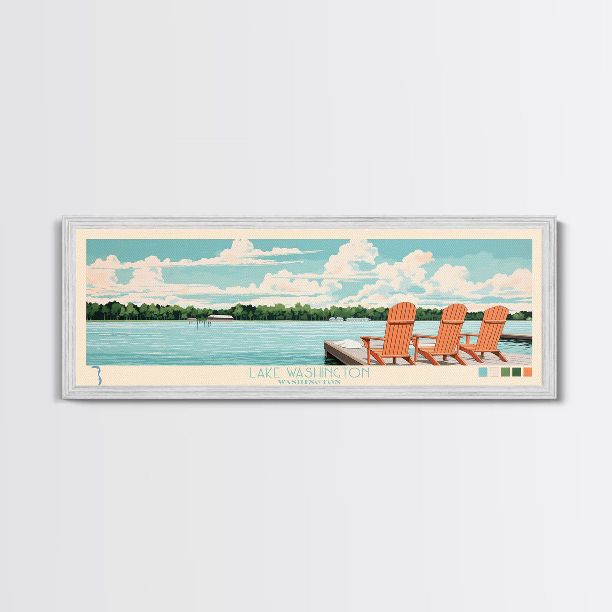 Lake Washington, Mississippi Panoramic Wall Art Framed Canvas Print, Midcentury Modern, Pop Art, Home Decor, Travel Poster, Bedroom Art