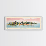 Lake Wateree, South Carolina Panoramic Wall Art Framed Canvas Print, Midcentury Modern, Pop Art, Home Decor, Travel Poster, Living Room Art