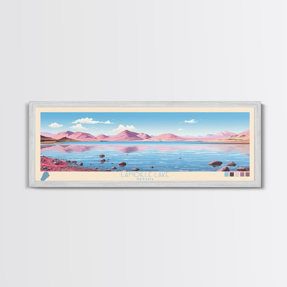 Lamoille Lake, Nevada Panoramic Wall Art Framed Canvas Print, Midcentury Modern, Pop Art, Home Decor, Travel Poster, Living Room Art