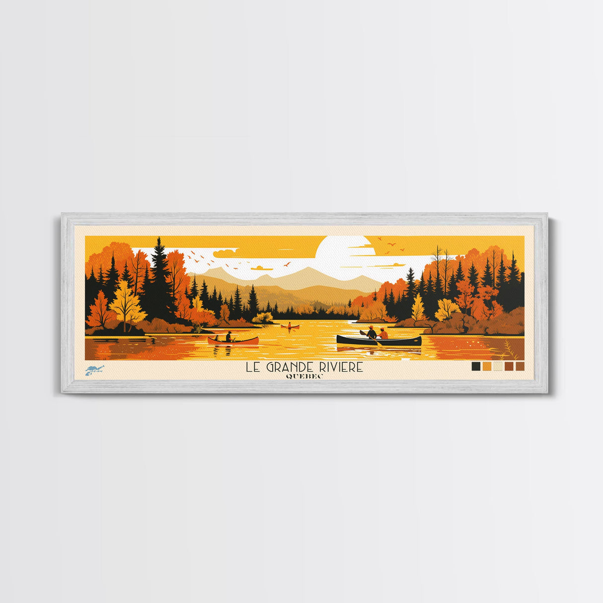 Le Grande Riviere, Quebec Panoramic Wall Art Framed Canvas Print, Midcentury Modern, Pop Art, Home Decor, Travel Poster, Living Room Art