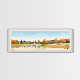 Long Pond, Massachusetts Panoramic Wall Art Framed Canvas Print, Midcentury Modern, Pop Art, Home Decor, Travel Poster, Bedroom Art