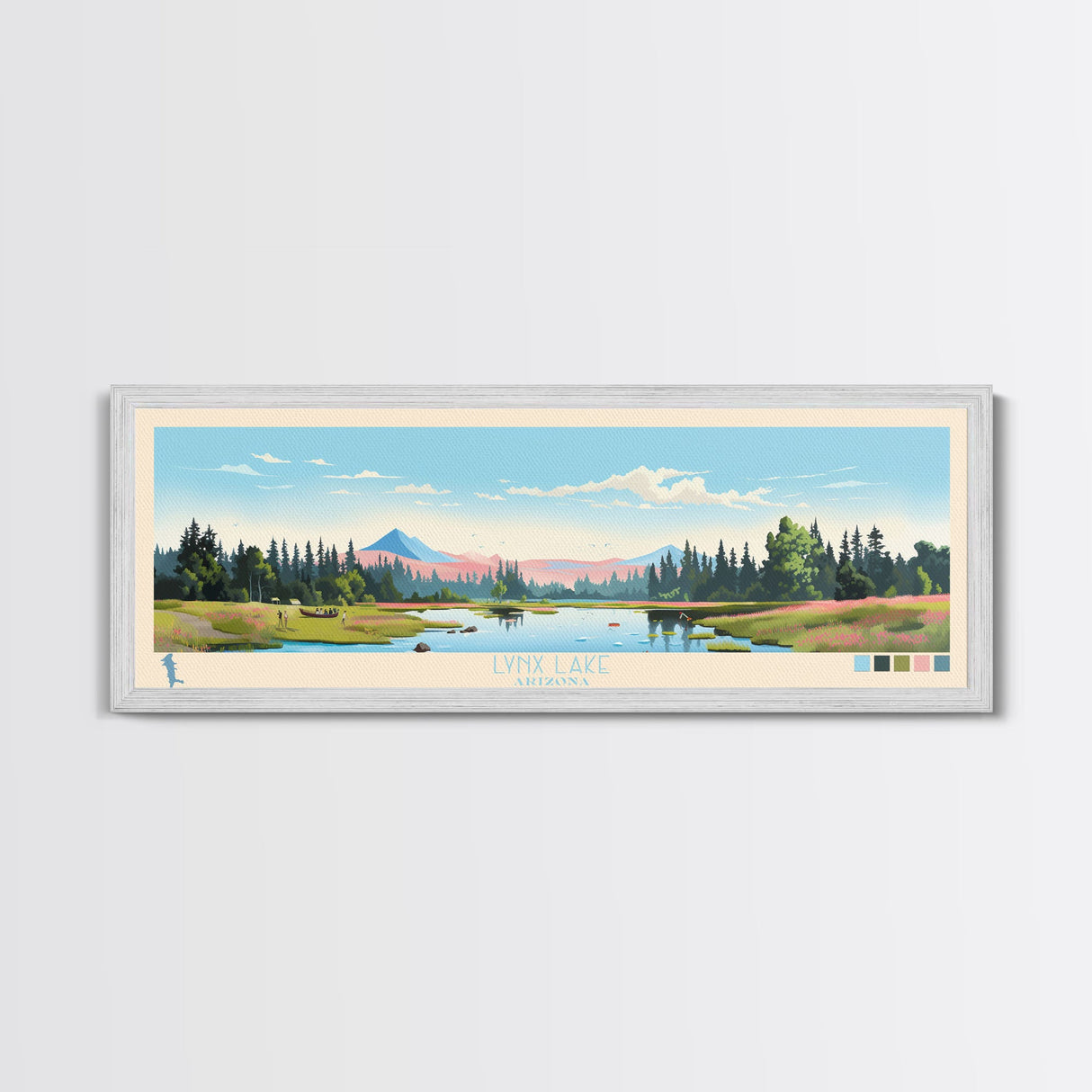 Lynx Lake, Arizona Panoramic Wall Art Framed Canvas Print, Midcentury Modern, Pop Art, Home Decor, Travel Poster, Living Room Art