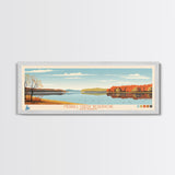 Merrill Creek Reservoir, New Jersey Panoramic Wall Art Framed Canvas Print, Midcentury Modern, Pop Art, Home Decor, Travel Poster, Living Room Art