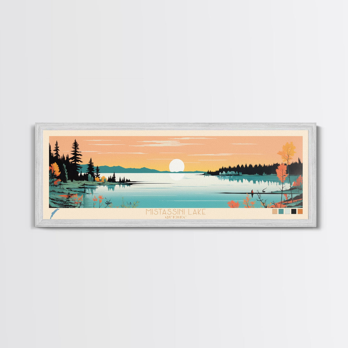 Mistassini Lake, Quebec Framed Canvas Print, Panoramic Wall Art, Midcentury Modern, Pop Art, Home Decor, Travel Poster, Bedroom Art