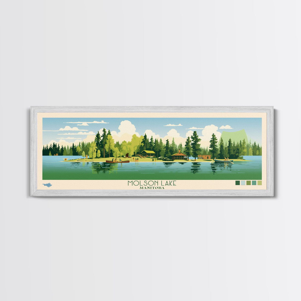 Molson Lake, Manitoba Framed Canvas Print, Panoramic Wall Art, Midcentury Modern, Pop Art, Home Decor, Travel Poster, Bedroom Art