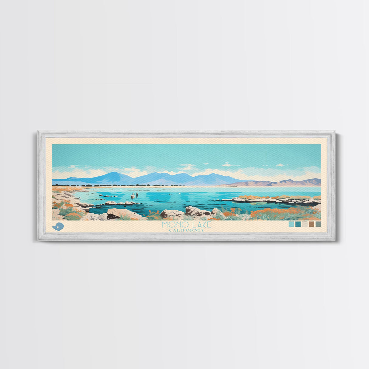 Mono Lake, California Framed Canvas Print, Panoramic Wall Art, Midcentury Modern, Pop Art, Home Decor, Travel Poster, Bedroom Art