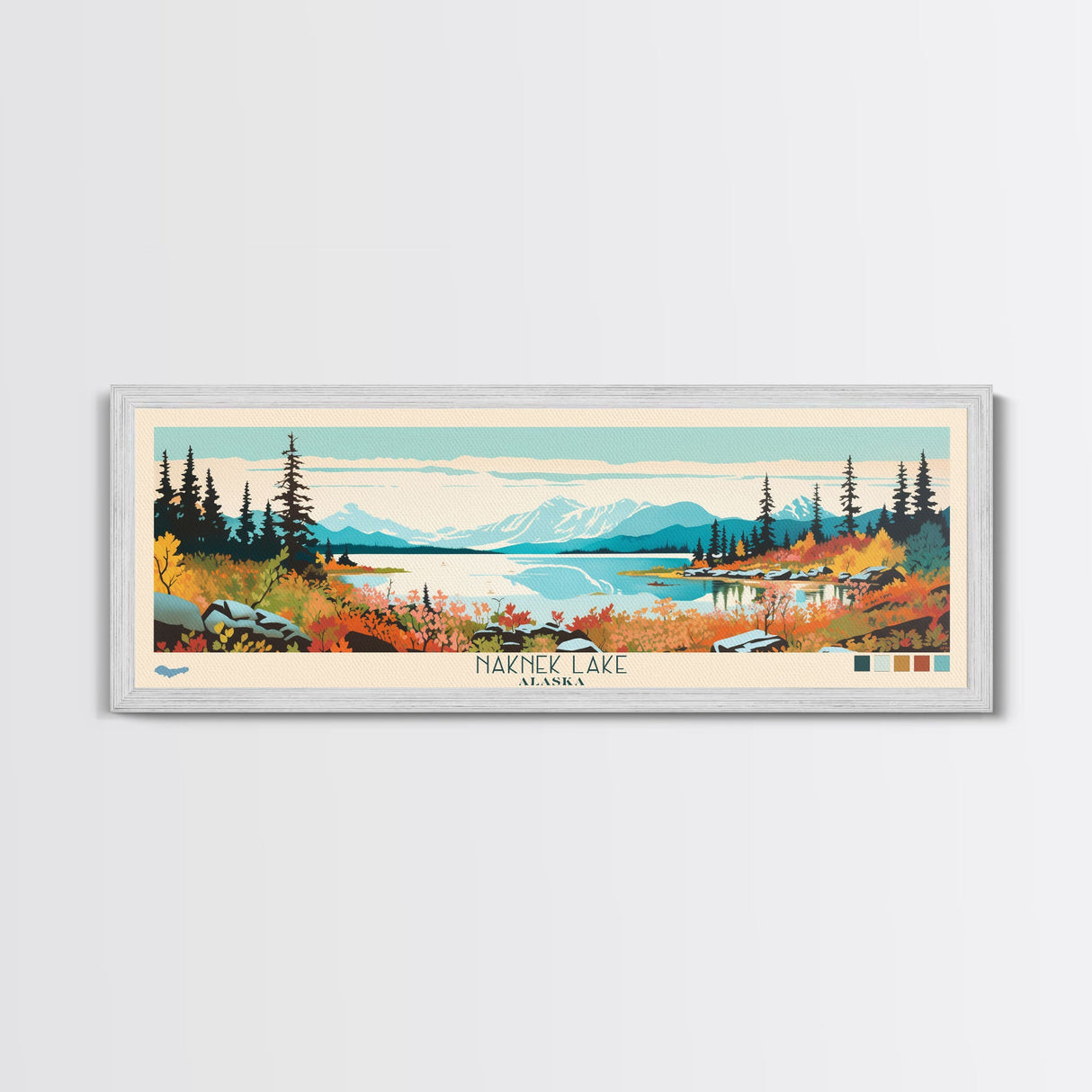 Naknek Lake, Alaska Framed Canvas Print, Panoramic Wall Art, Midcentury Modern, Pop Art, Home Decor, Travel Poster, Living Room Art