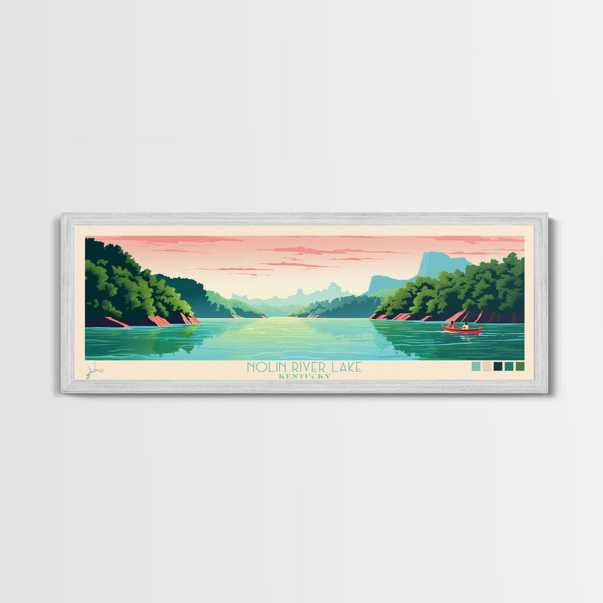 Nolin River Lake, Kentucky Framed Canvas Print, Panoramic Wall Art, Midcentury Modern, Pop Art, Home Decor, Travel Poster, Bedroom Art