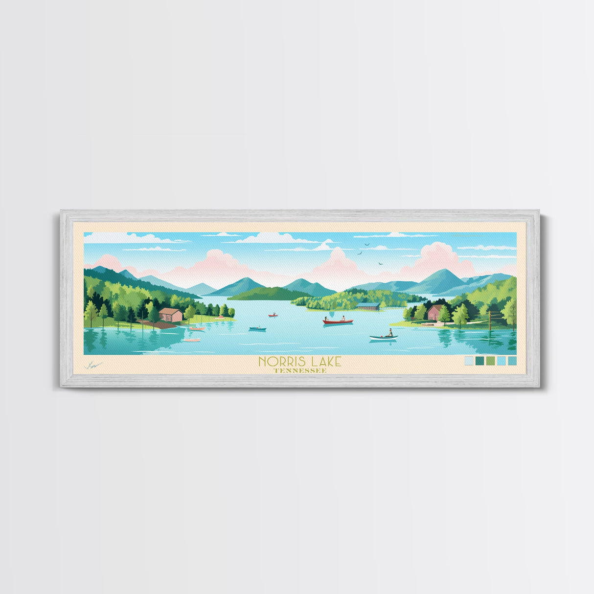 Norris Lake, Tennessee Framed Canvas Print, Panoramic Wall Art, Midcentury Modern, Pop Art, Home Decor, Travel Poster, Living Room Art