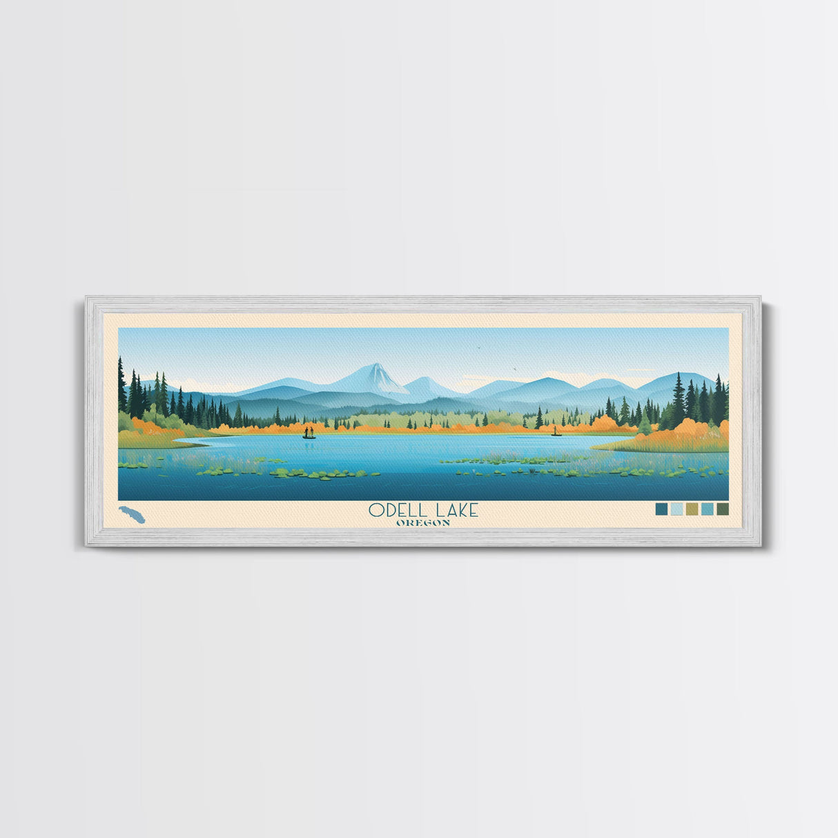 Odell Lake, Oregon Framed Canvas Print, Panoramic Wall Art, Midcentury Modern, Pop Art, Home Decor, Travel Poster, Living Room Art