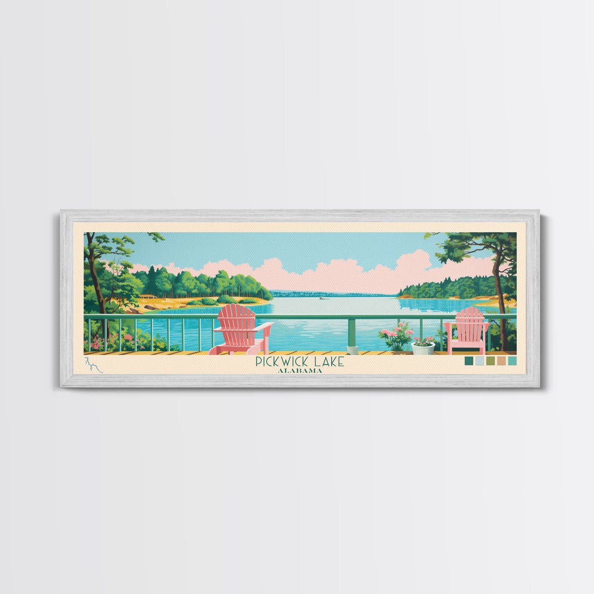 Pickwick Lake, Alabama Framed Canvas Print, Home Decor, Midcentury Modern Art, Panoramic Travel Poster, Wall Art, Pop Art