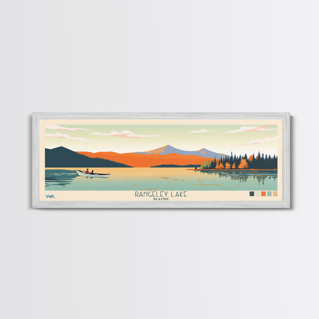 Rangeley Lake, Maine Framed Canvas Print, Bedroom Art, Midcentury Modern, Pop Art, Panoramic Travel Poster, Wall Decor