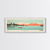 Redfish Lake, Idaho Framed Canvas Print, Panoramic Wall Art, Midcentury Modern Decor, Living Room Art, Pop Art, Travel Poster