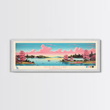 Rose Valley Lake, Pennsylvania Framed Canvas Print, Panoramic Travel Poster, Midcentury Modern Art, Bedroom Decor, Pop Art, Wall Art