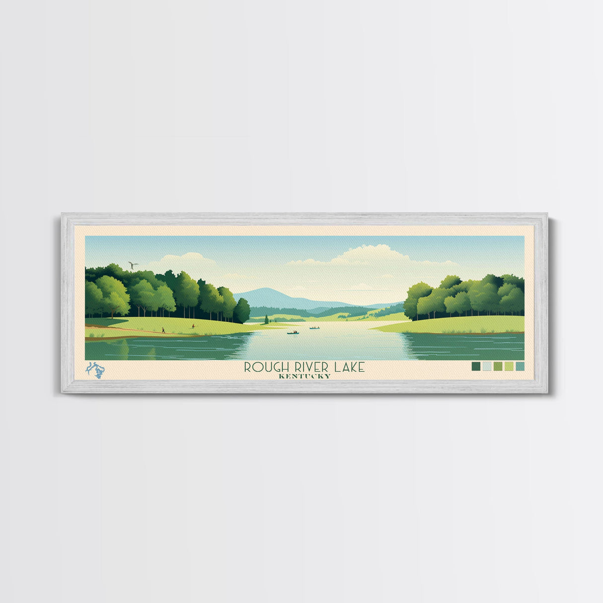 Rough River Lake, Kentucky Framed Canvas Print, Panoramic Wall Art, Midcentury Modern Decor, Bedroom Art, Pop Art, Travel Poster