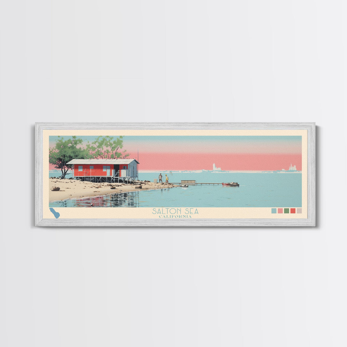 Salton Sea, California Framed Canvas Print, Panoramic Wall Art, Midcentury Modern Decor, Home Decoration, Pop Art, Travel Poster