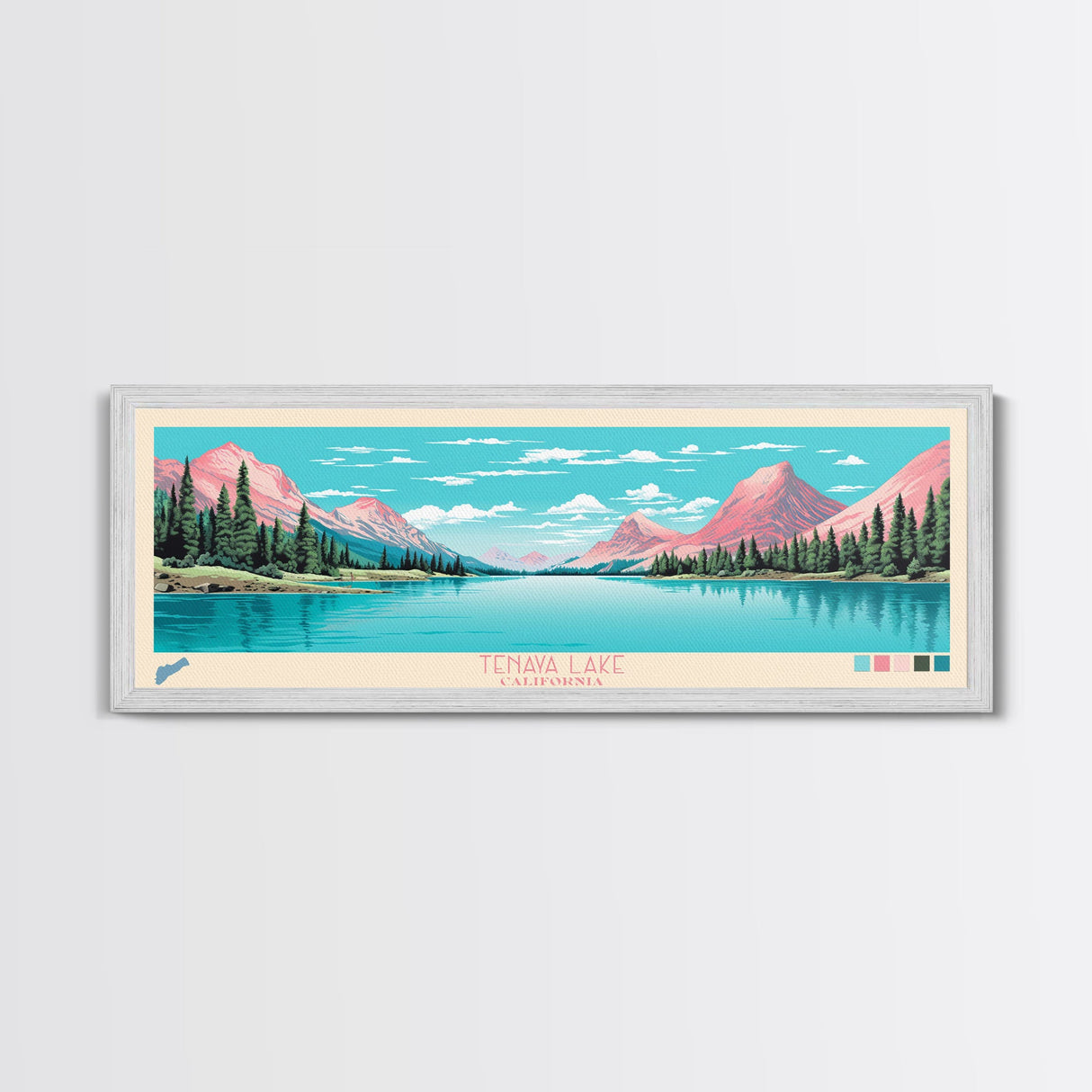 Tenaya Lake, California Framed Canvas Print, Lake House Decor, Midcentury Modern Art, Pop Art, Travel Poster, Living Room Wall Art